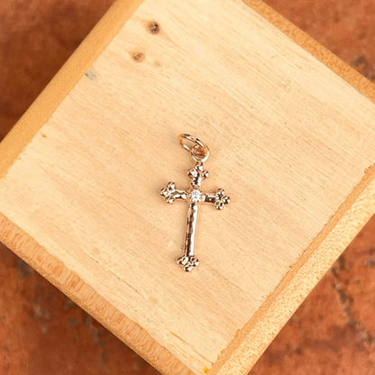 10KT Rose Gold Small .01 CT Diamond Budded Style Cross Pendant Charm
