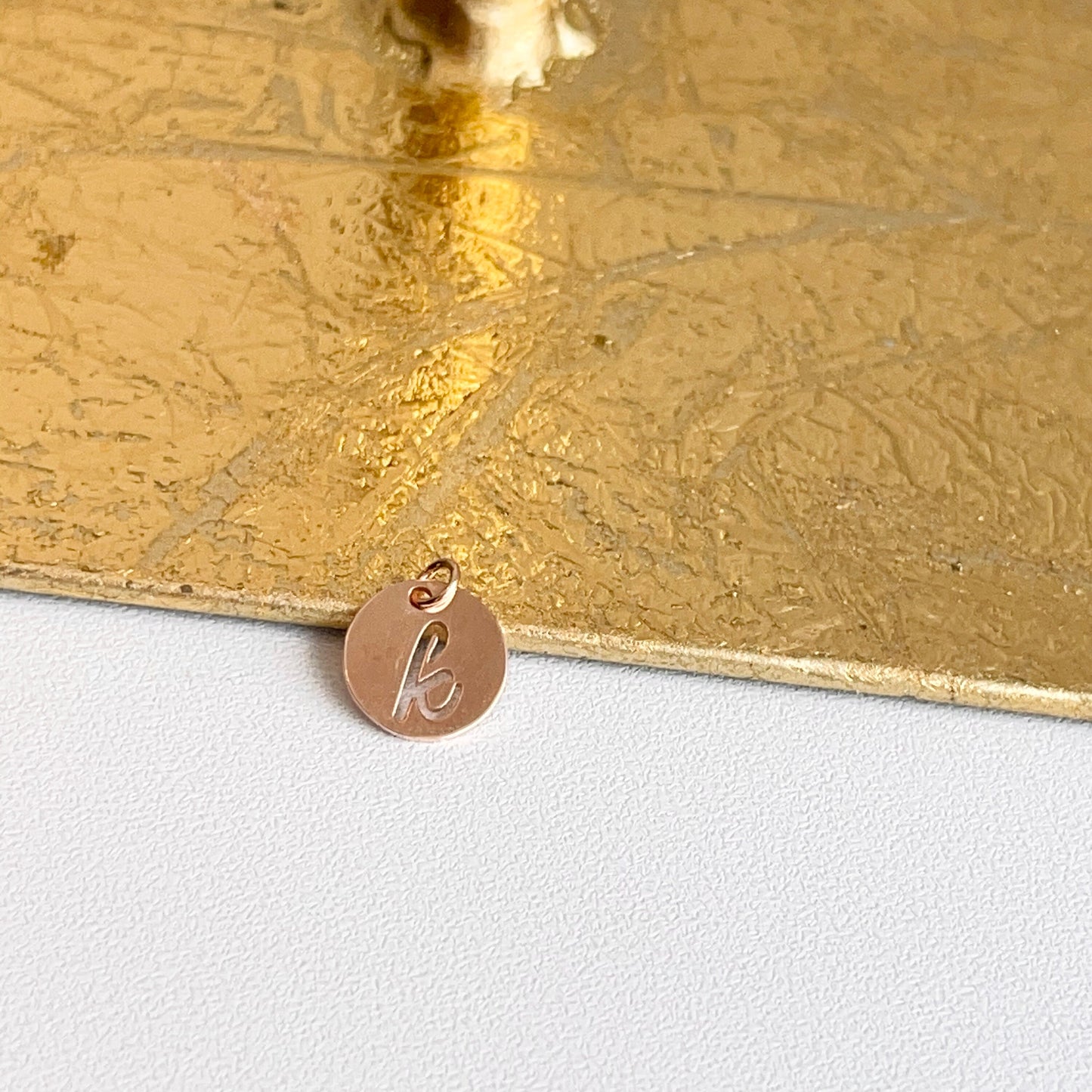14KT Rose Gold Initial K Cut-Out Disc Mini Pendant Charm