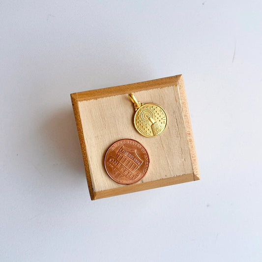 18KT Yellow Gold Solid Our Lady of Pilar 14mm Medal Pendant Charm Matte - LSJ