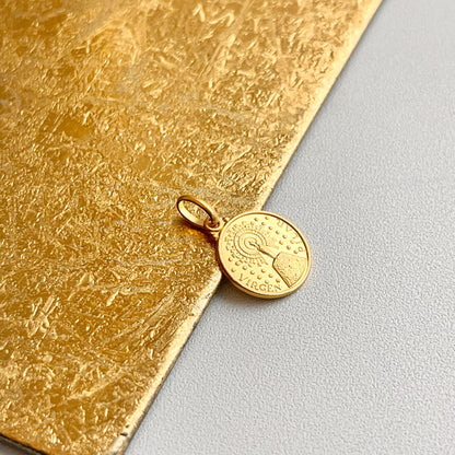 18KT Yellow Gold Solid Our Lady of Pilar 14mm Medal Pendant Charm Matte - LSJ