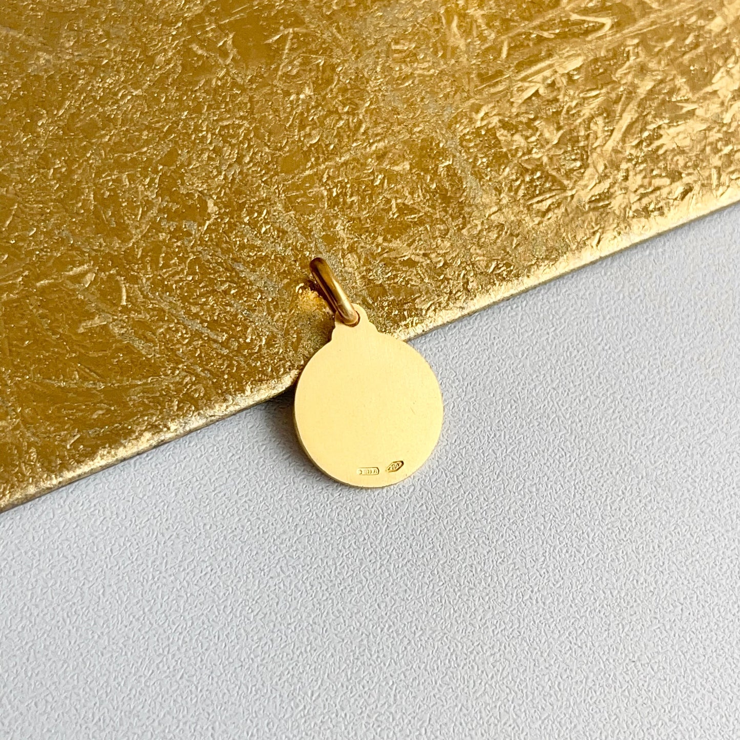 18KT Yellow Gold Solid Our Lady of Pilar 14mm Medal Pendant Charm Matte - LSJ
