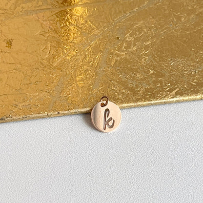 14KT Rose Gold Initial K Cut-Out Disc Mini Pendant Charm