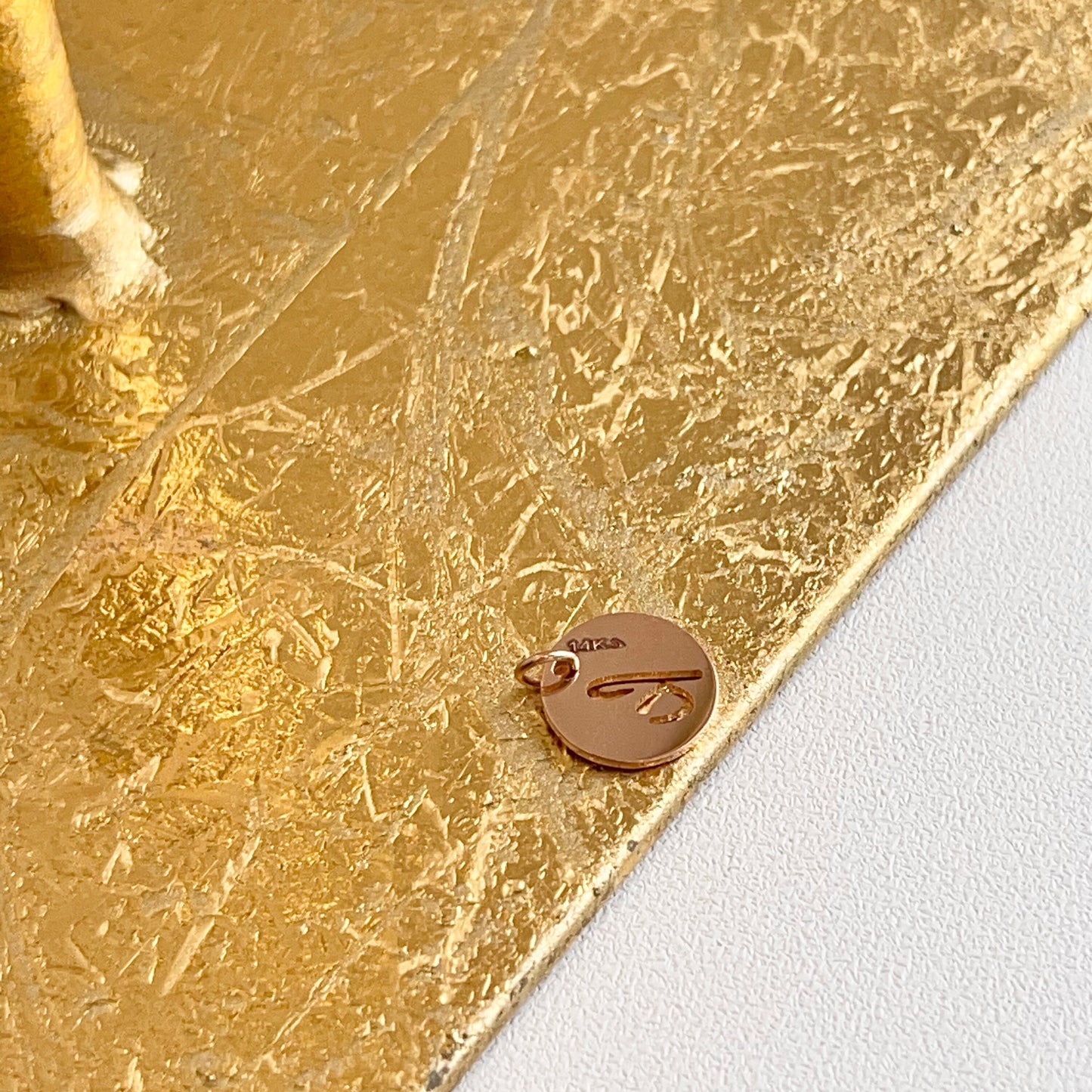 14KT Rose Gold Initial K Cut-Out Disc Mini Pendant Charm