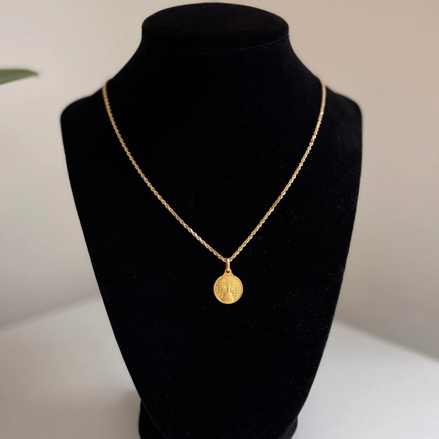 18KT Yellow Gold Solid Our Lady of Pilar 14mm Medal Pendant Charm Matte - LSJ