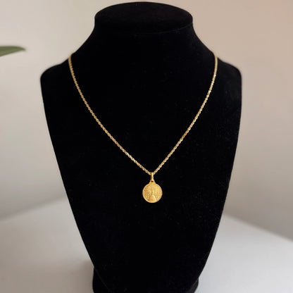 18KT Yellow Gold Solid Our Lady of Pilar 14mm Medal Pendant Charm Matte - LSJ