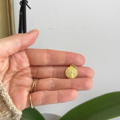 18KT Yellow Gold Solid Our Lady of Pilar 14mm Medal Pendant Charm Matte - LSJ