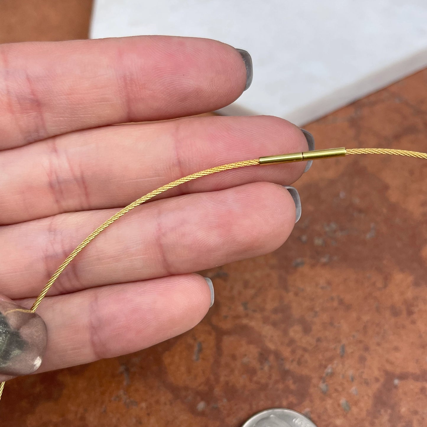 18KT Gold Plated Stainless Twist Rope 1mm Wire Collar Necklace Twist Clasp