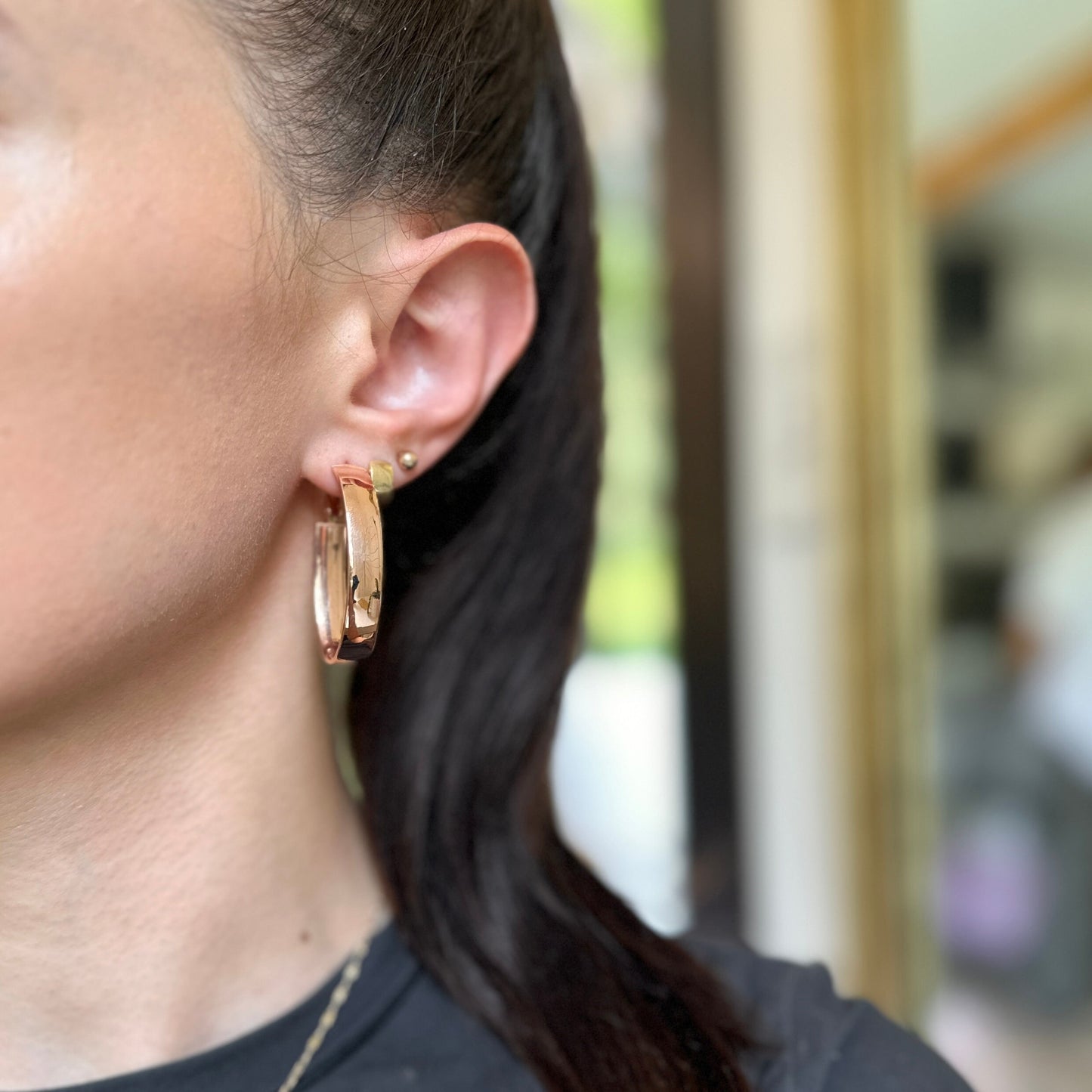 14KT Rose Gold Rounded 7mm Wide Oval Hoop Earrings 39mm