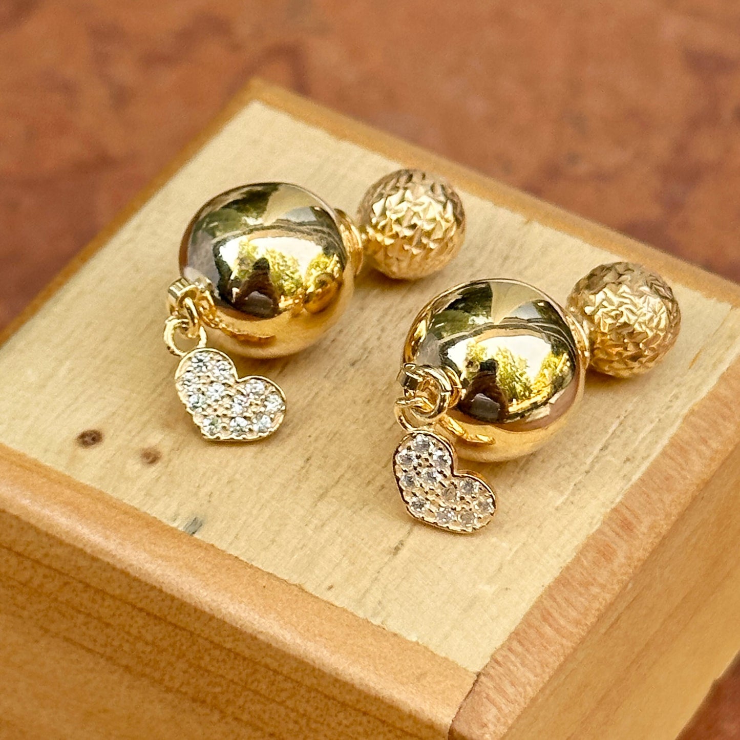 Yellow Gold-Plated Sterling Silver Double Ended CZ Stones Stud Post Earrings