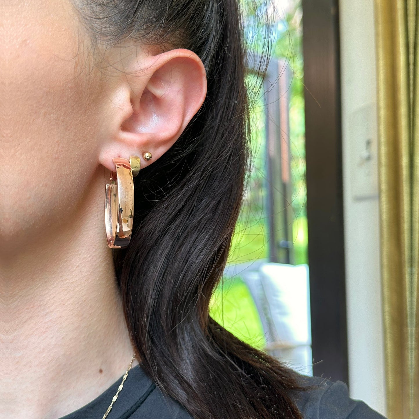 14KT Rose Gold Rounded 7mm Wide Oval Hoop Earrings 39mm