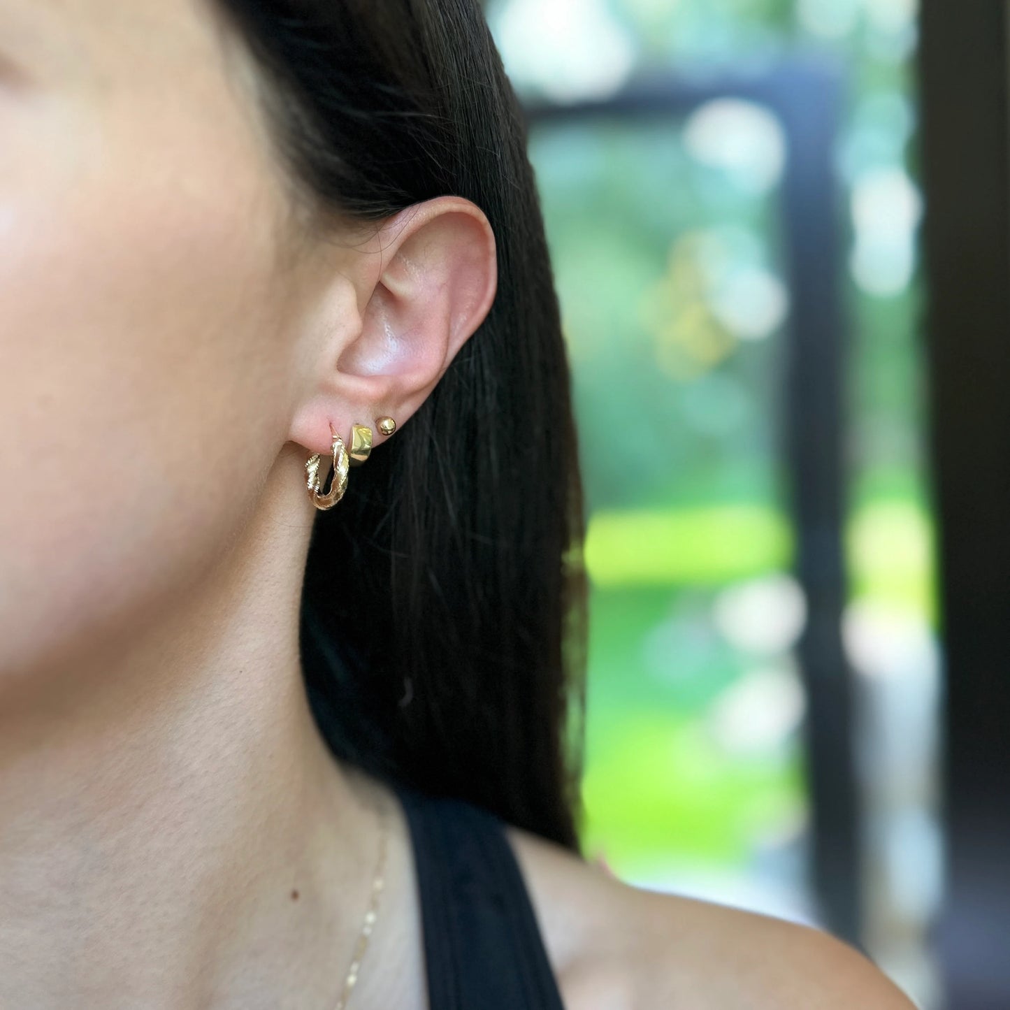 14KT Yellow Gold 3mm Twisted Textured Hoop Earrings 15mm