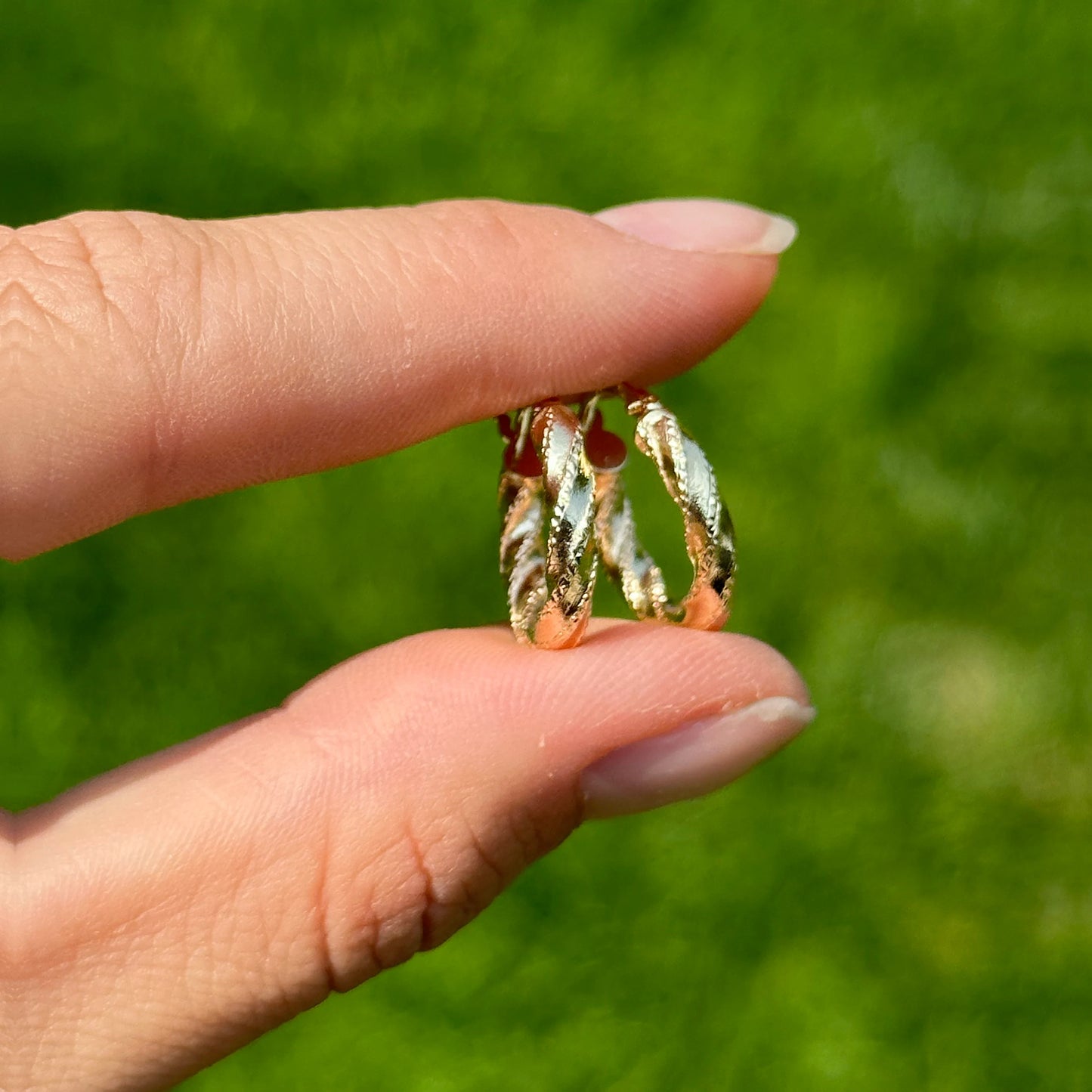 14KT Yellow Gold 3mm Twisted Textured Hoop Earrings 15mm