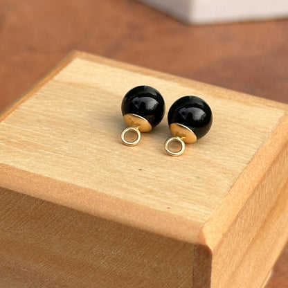 Estate 14KT Yellow Gold Genuine Black Onyx Small Round Ball Earring Charms