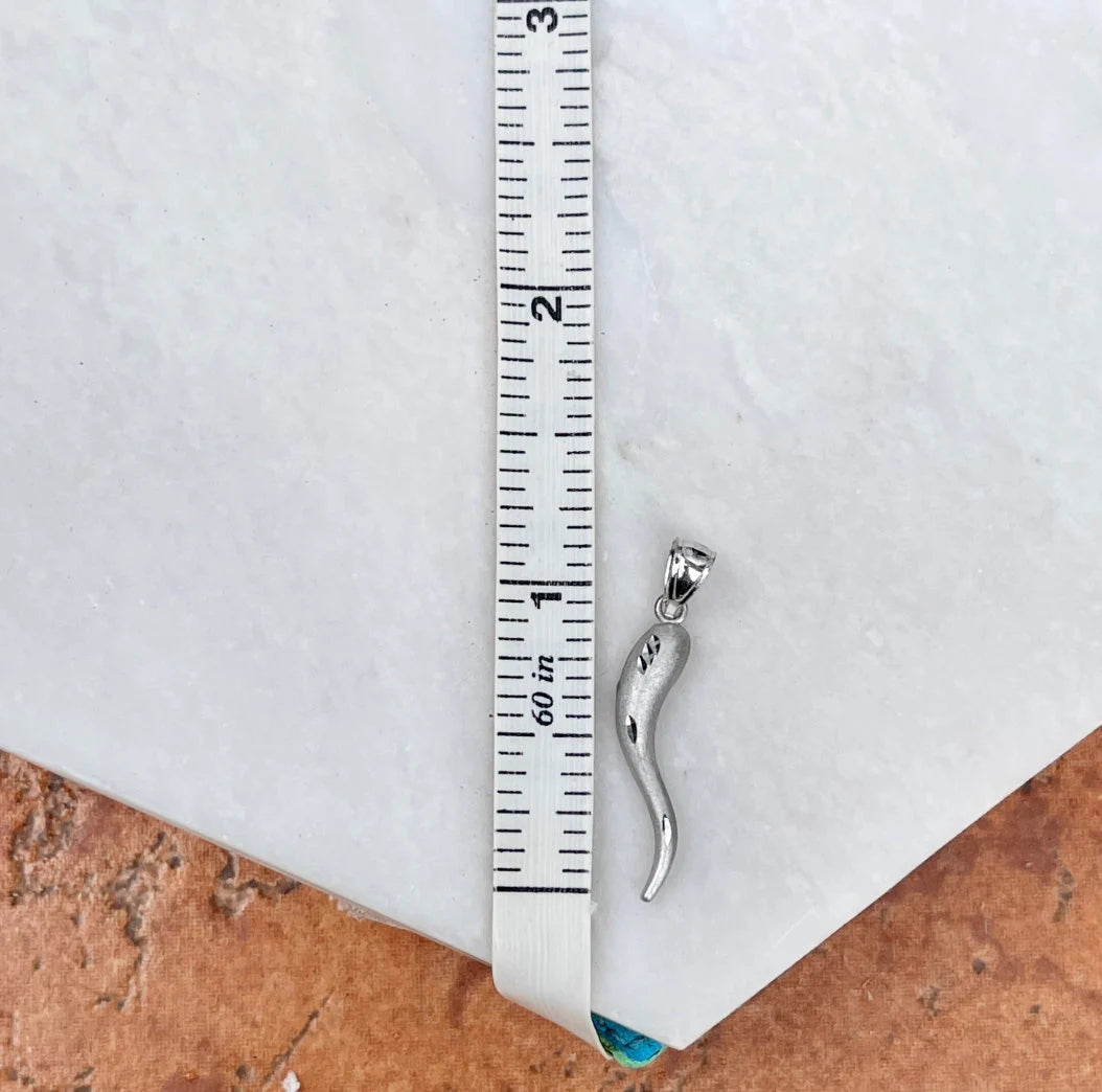 14KT White Gold Diamond-Cut "Cornicello" Italian Horn Pendant 30mm