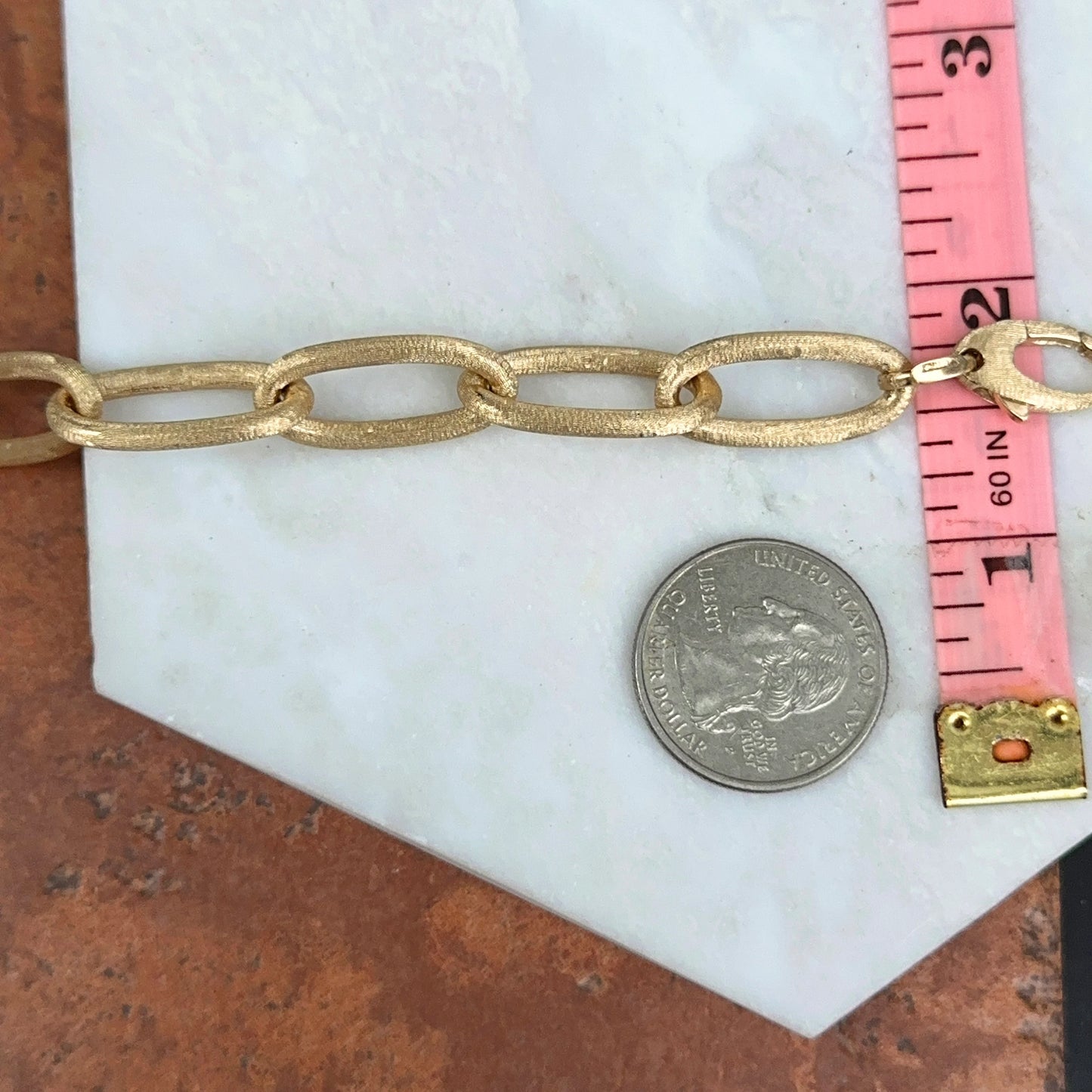 Estate 14KT Yellow Gold Matte Textured Oval Large Links Chain Bracelet