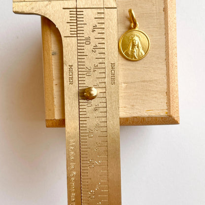 14KT Yellow Our Lady of Lourdes Round Medal Pendant Charm 10mm