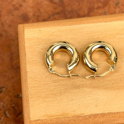 18KT Yellow Gold 4mm Tube Chunky Huggie Hoop Earrings 14mm