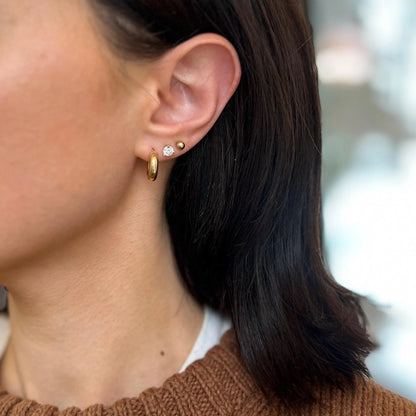 18KT Yellow Gold 4mm Tube Chunky Huggie Hoop Earrings 14mm