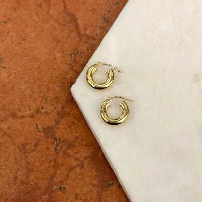 18KT Yellow Gold 4mm Tube Chunky Huggie Hoop Earrings 14mm