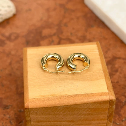 18KT Yellow Gold 4mm Tube Chunky Huggie Hoop Earrings 14mm