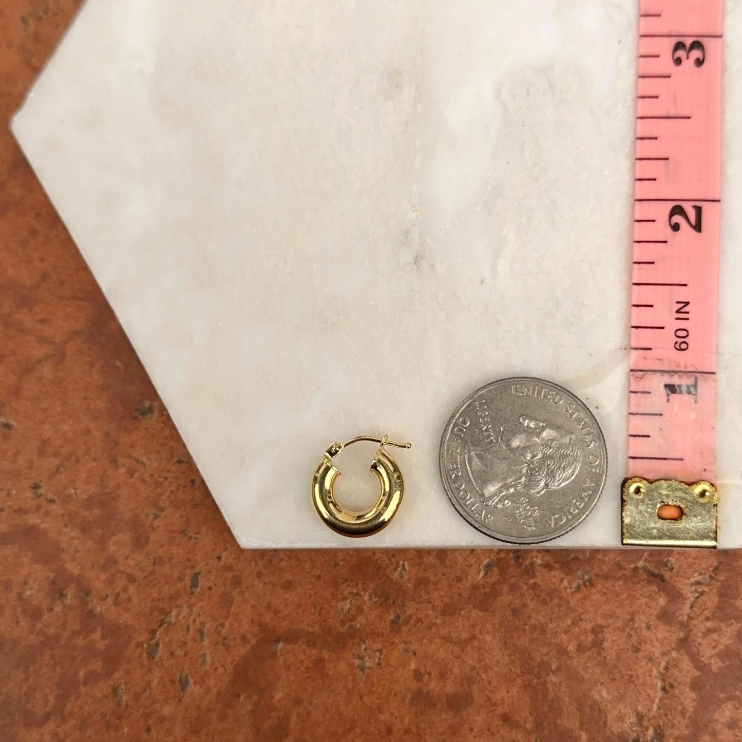 18KT Yellow Gold 4mm Tube Chunky Huggie Hoop Earrings 14mm