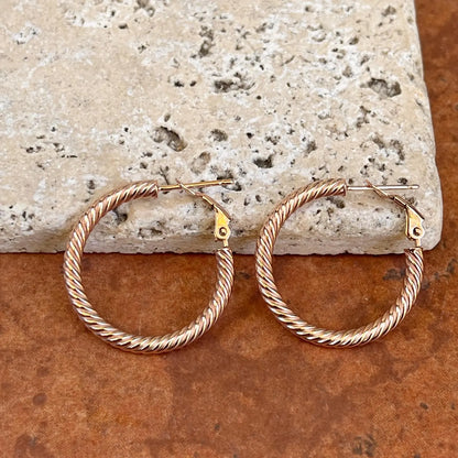 10KT Rose Gold Twisted 3mm Tube Hoop Earrings 26mm