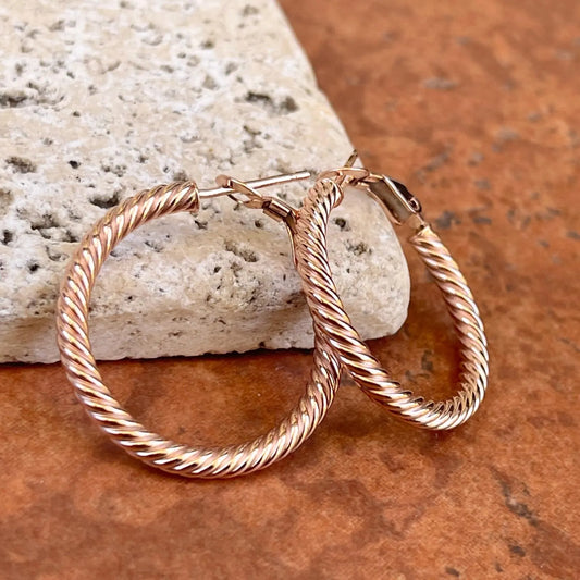 10KT Rose Gold Twisted 3mm Tube Hoop Earrings 26mm