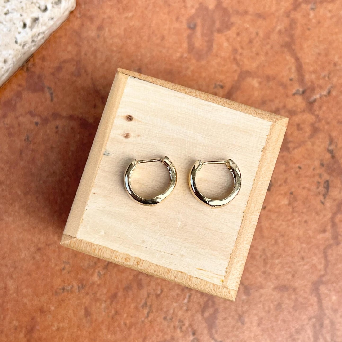 14KT Yellow Gold Shiny + Satin Hinged Huggie Earrings 12mm