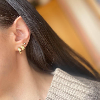 14KT Yellow Gold Shiny + Satin Hinged Huggie Earrings 12mm