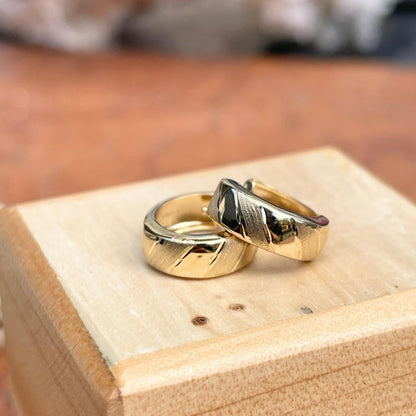 14KT Yellow Gold Shiny + Satin Hinged Huggie Earrings 12mm