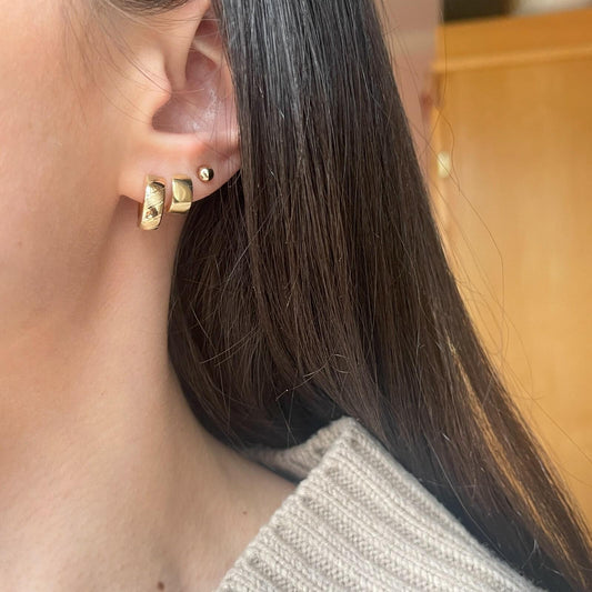 14KT Yellow Gold Shiny + Satin Hinged Huggie Earrings 12mm