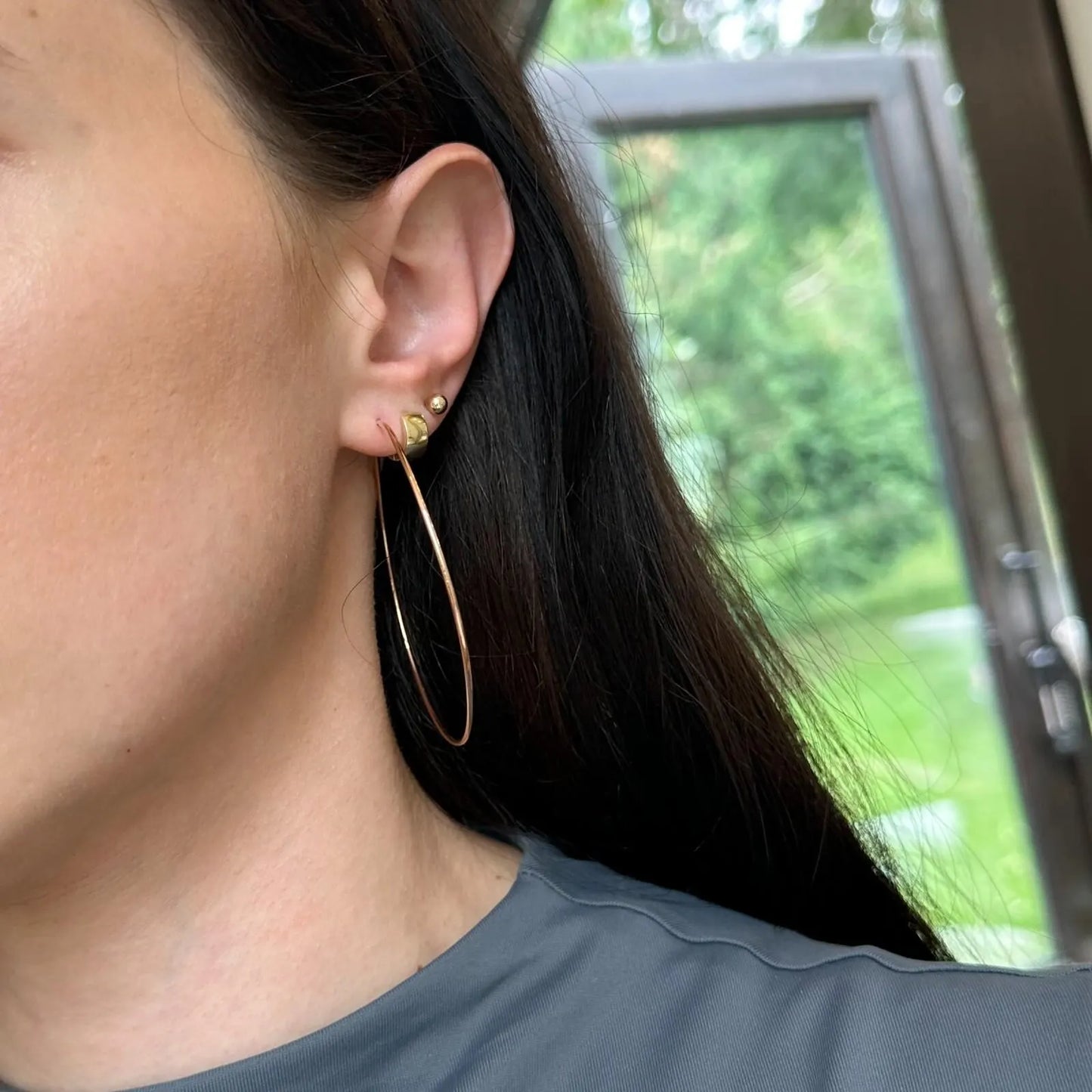 14KT Rose Pink Gold 1.25mm Thin Tube Endless Round Hoop Earrings 60mm