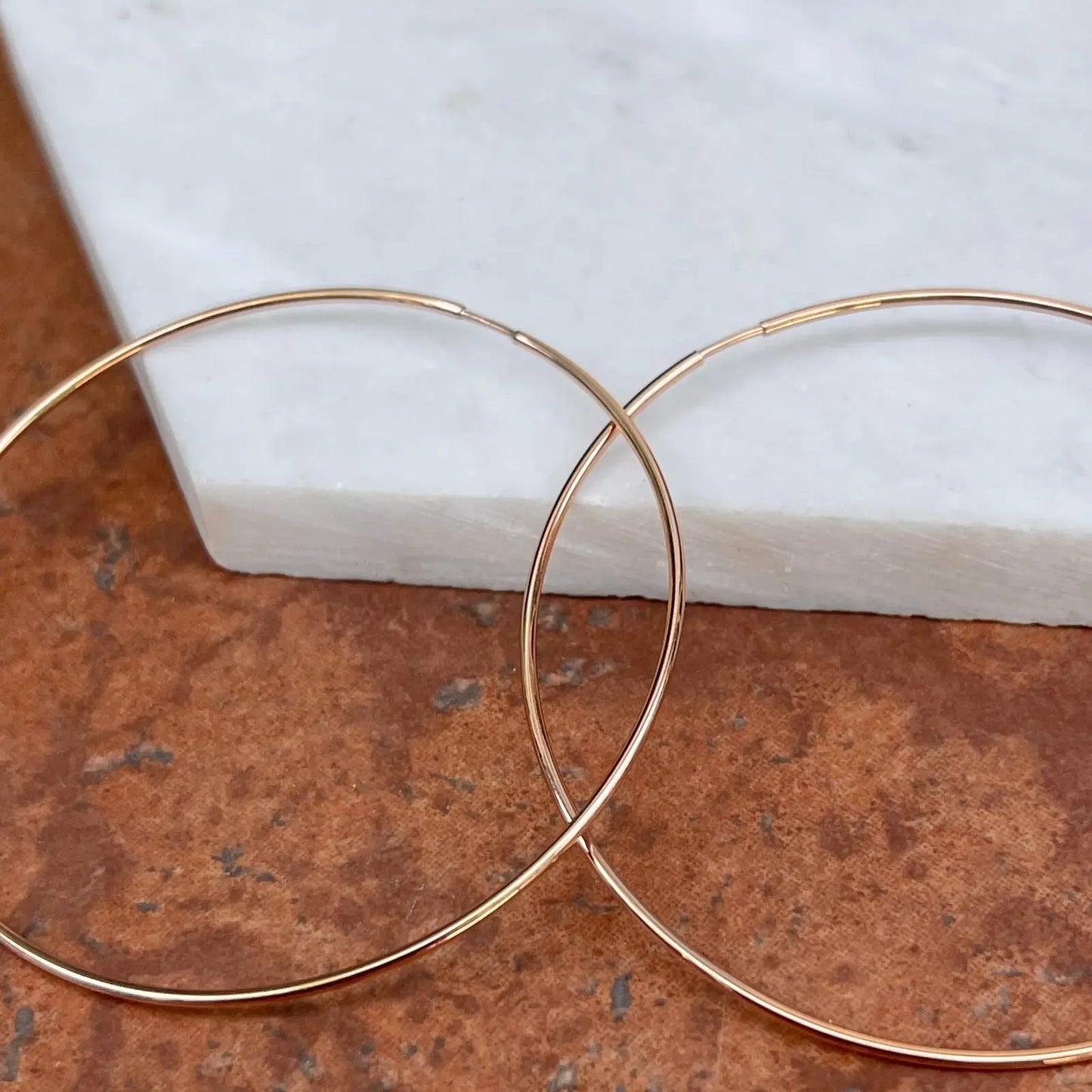 14KT Rose Pink Gold 1.25mm Thin Tube Endless Round Hoop Earrings 60mm