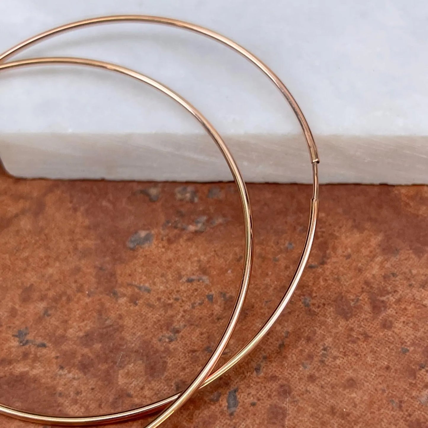 14KT Rose Pink Gold 1.25mm Thin Tube Endless Round Hoop Earrings 60mm