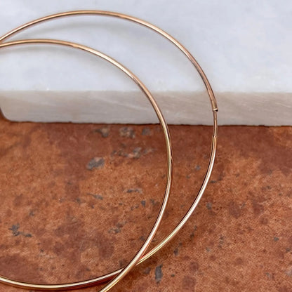 14KT Rose Pink Gold 1.25mm Thin Tube Endless Round Hoop Earrings 60mm