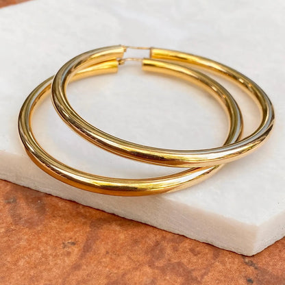 14KT Yellow Gold Large Hollow Tube Hoop Earrings 60mm