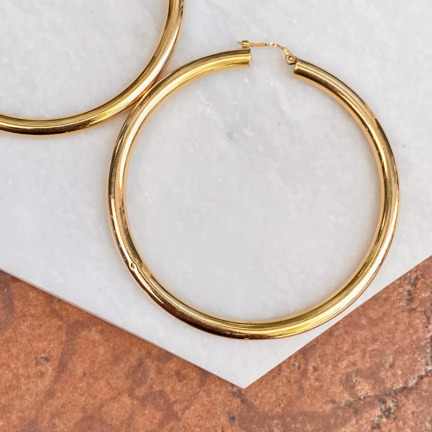 14KT Yellow Gold Large Hollow Tube Hoop Earrings 60mm