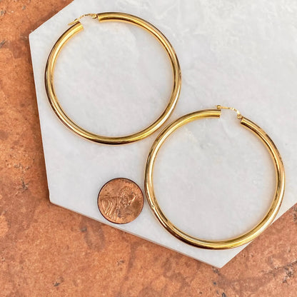 14KT Yellow Gold Large Hollow Tube Hoop Earrings 60mm