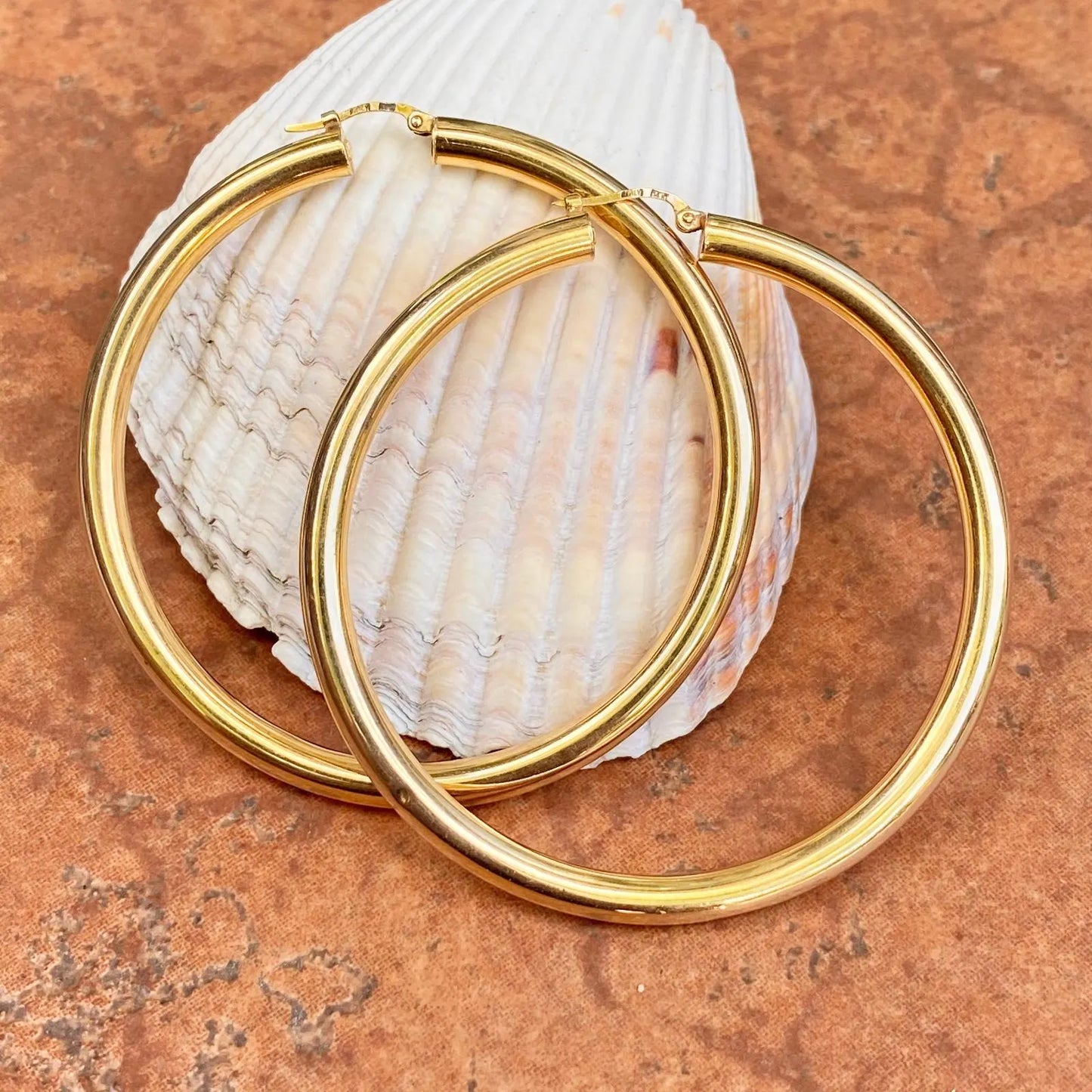 14KT Yellow Gold Large Hollow Tube Hoop Earrings 60mm