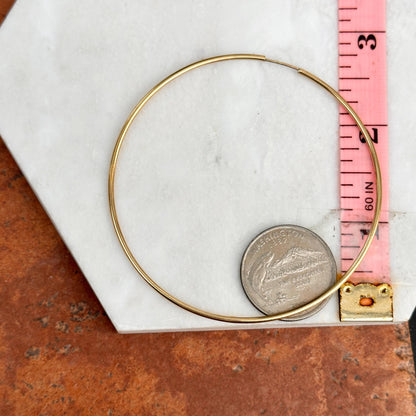14KT Yellow Gold 1.25mm Thin Endless Round Hoop Earrings 70mm Large DEFECT