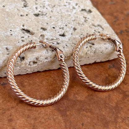 10KT Rose Gold Twisted 3mm Tube Hoop Earrings 26mm