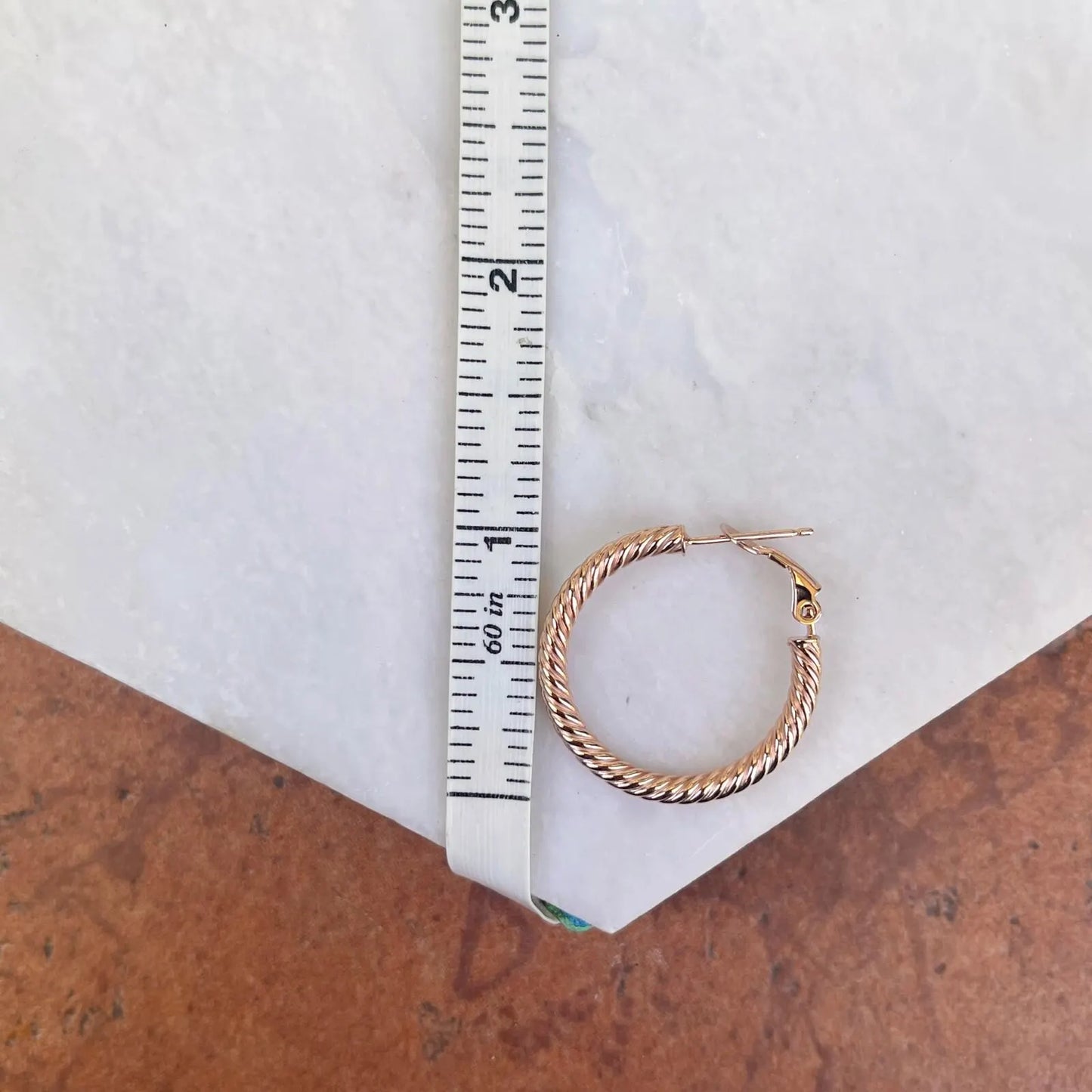 10KT Rose Gold Twisted 3mm Tube Hoop Earrings 26mm