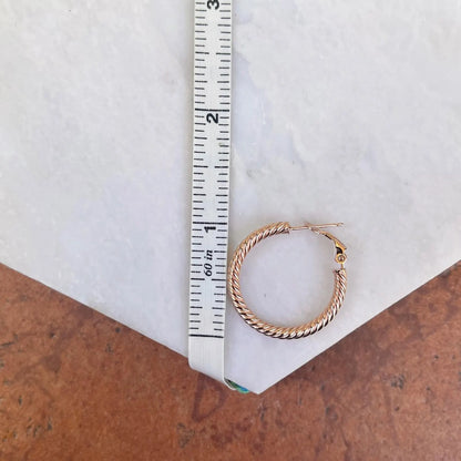 10KT Rose Gold Twisted 3mm Tube Hoop Earrings 26mm