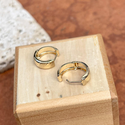 14KT Yellow Gold Shiny + Satin Hinged Huggie Earrings 12mm