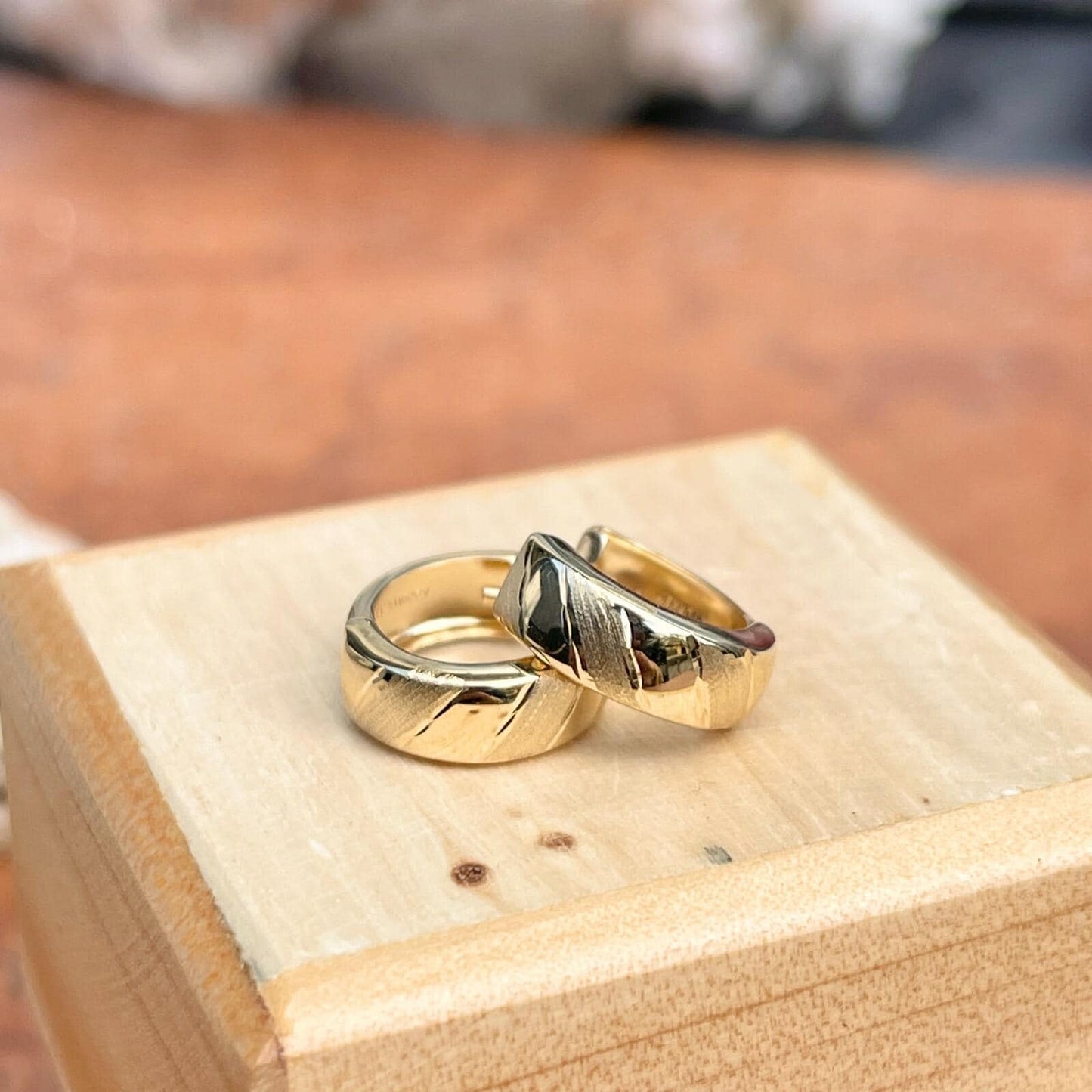 14KT Yellow Gold Shiny + Satin Hinged Huggie Earrings 12mm