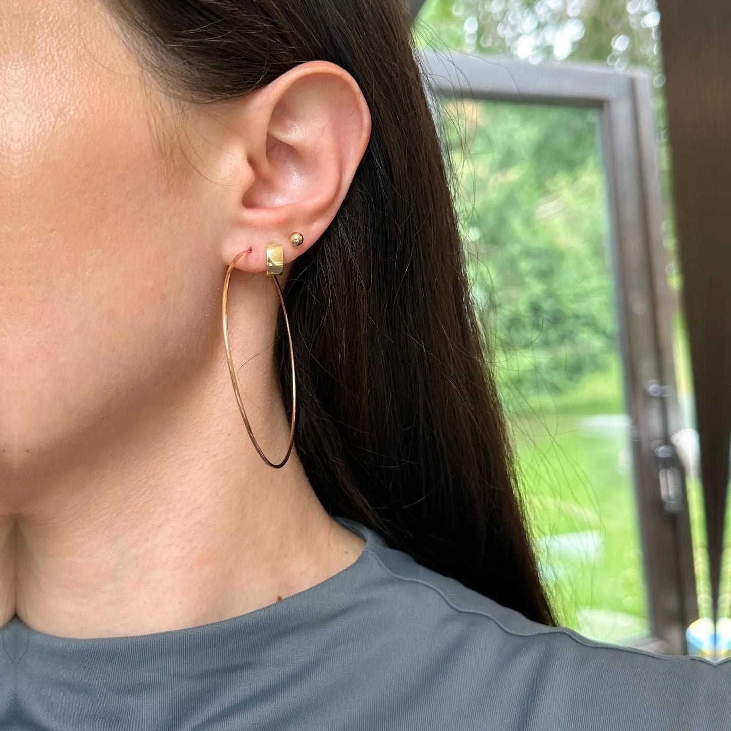 14KT Rose Pink Gold 1.25mm Thin Tube Endless Round Hoop Earrings 60mm