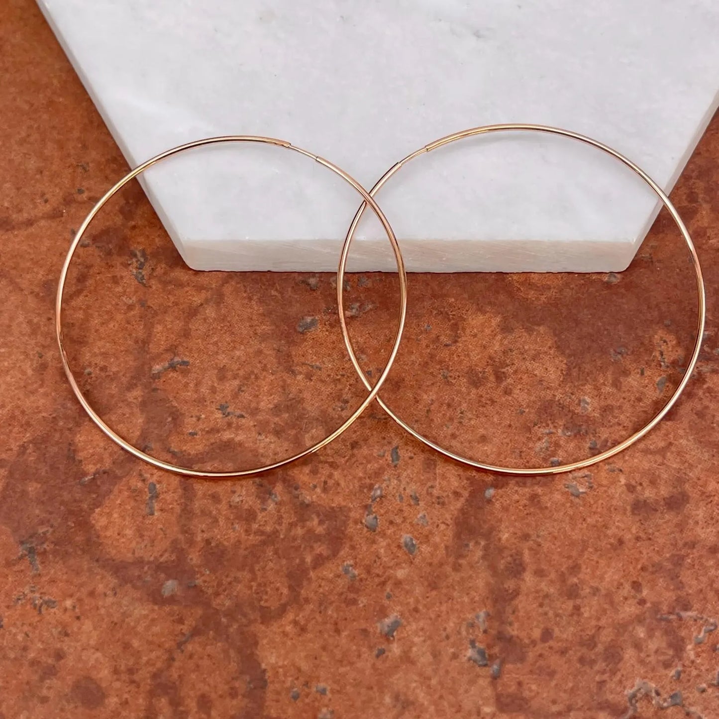 14KT Rose Pink Gold 1.25mm Thin Tube Endless Round Hoop Earrings 60mm