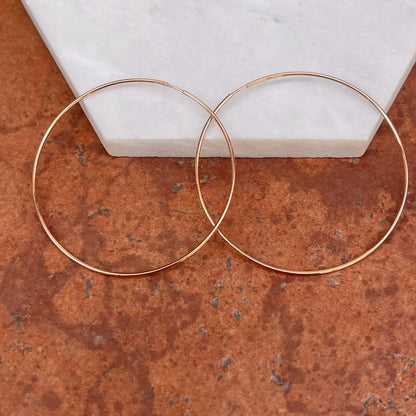 14KT Rose Pink Gold 1.25mm Thin Tube Endless Round Hoop Earrings 60mm