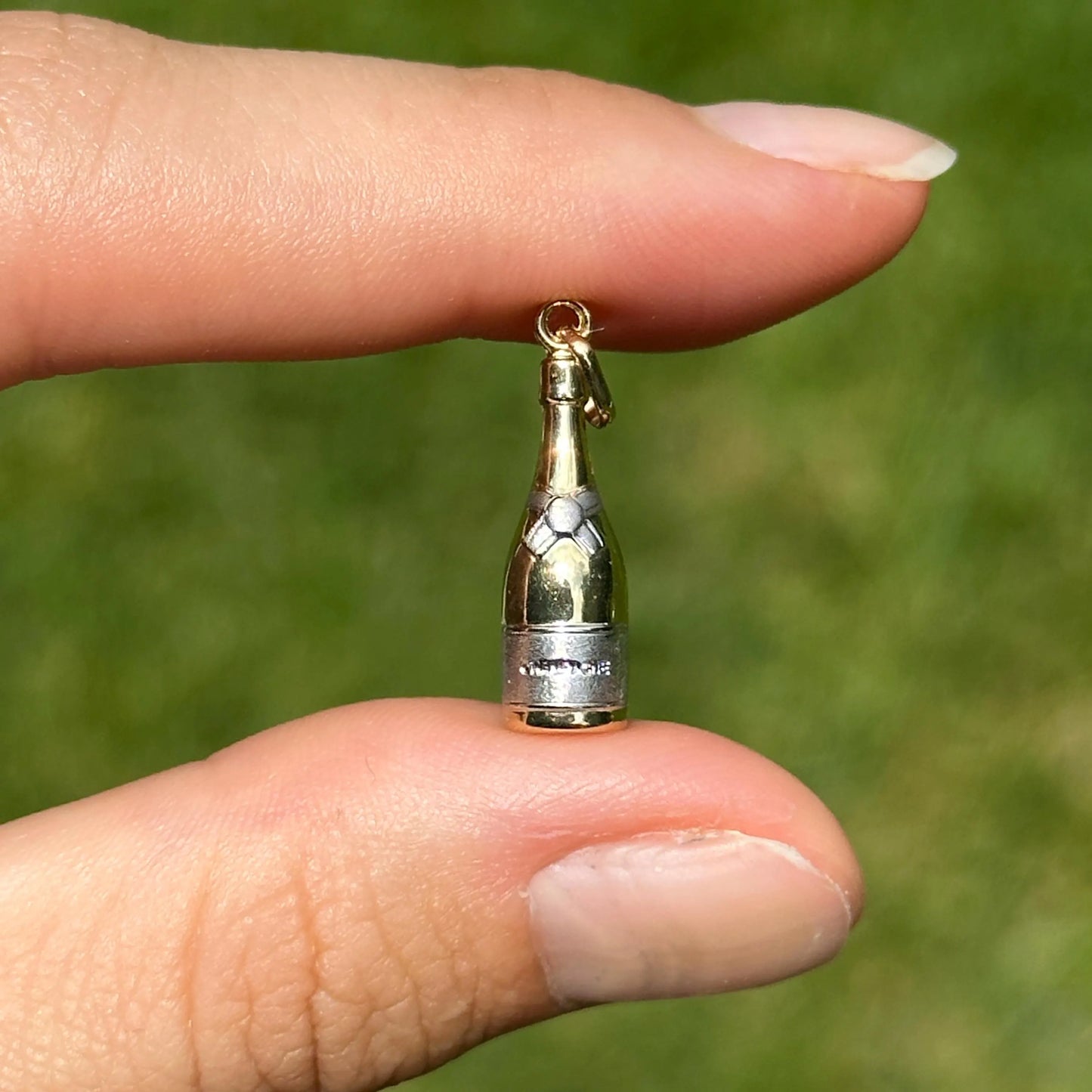 14KT Yellow Gold Two-Tone 3D Champagne Bottle Charm Pendant