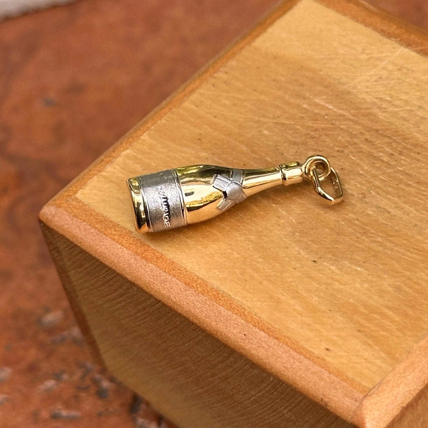 14KT Yellow Gold Two-Tone 3D Champagne Bottle Charm Pendant